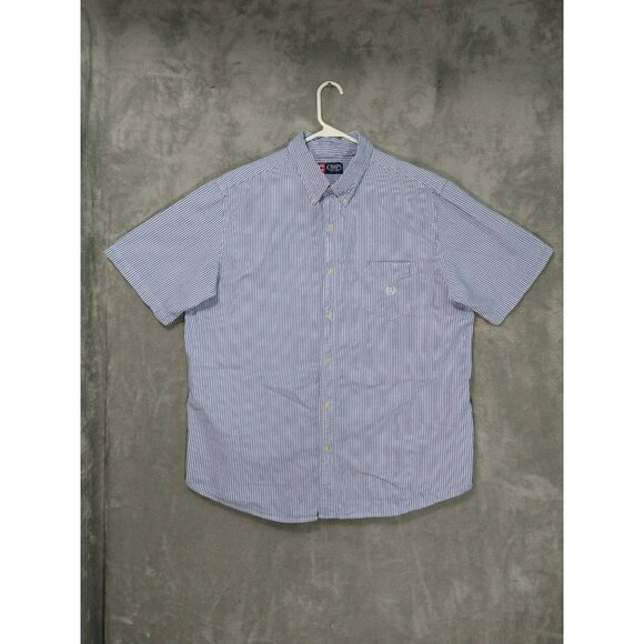 Chaps Shirt Mens 2XL XXL Blue White Striped Seersucker Short Sleeve Button Down - Picture 1 of 6